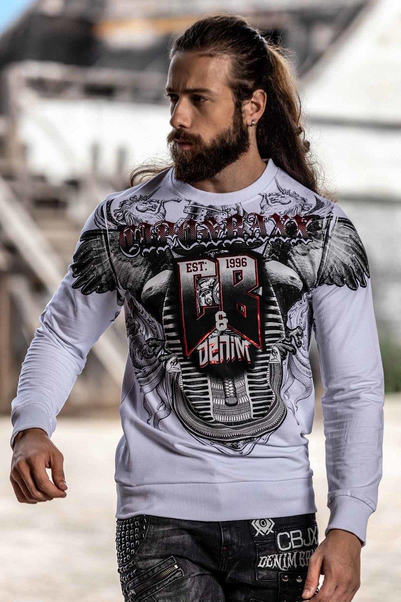 Cl515 Kartal Desenli Beyaz Kalın Sweatshirt