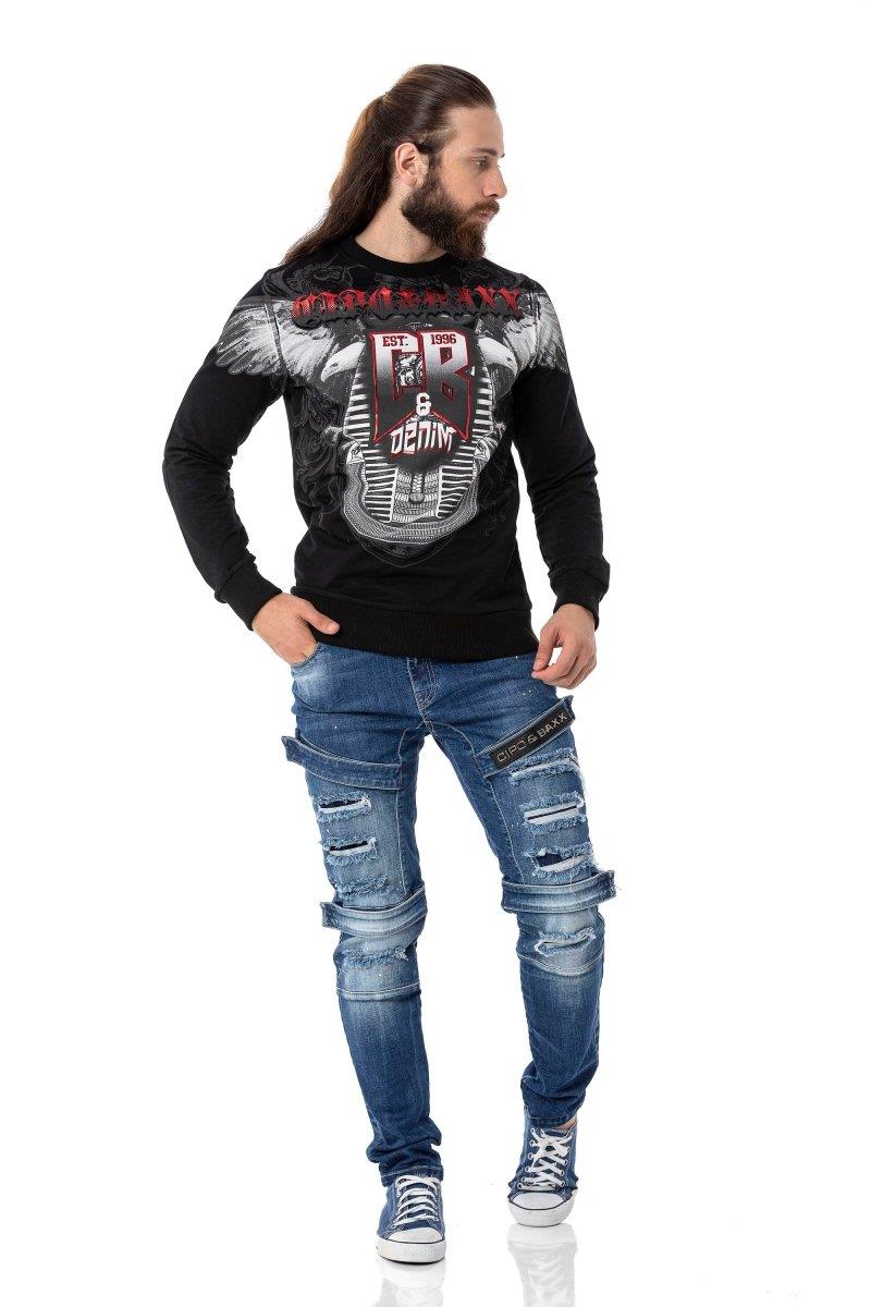 Cl515 Kartal Desenli Beyaz Kalın Sweatshirt