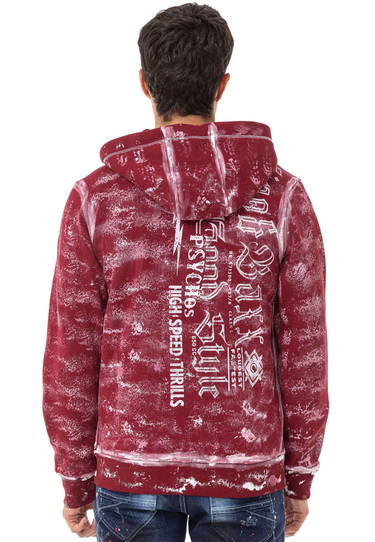 CL544 Motorcu Tarzda Baskılı Erkek Zip Sweatshirt