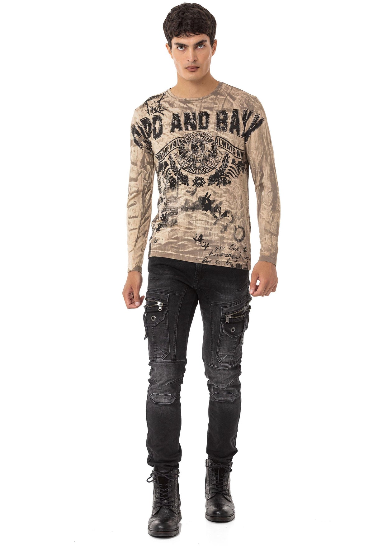 CL549 Erkek Vintage Baskılı Sweatshirt