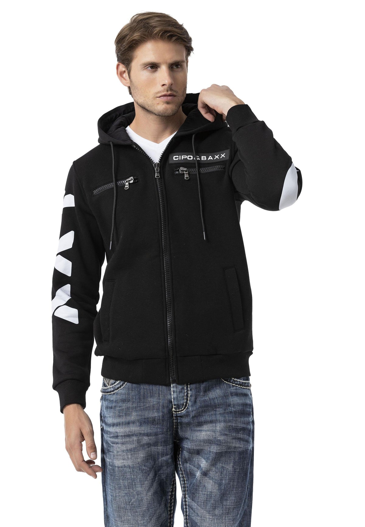 Erkek Kapüşonlu Fermuarlı Sweat Ceket CL577