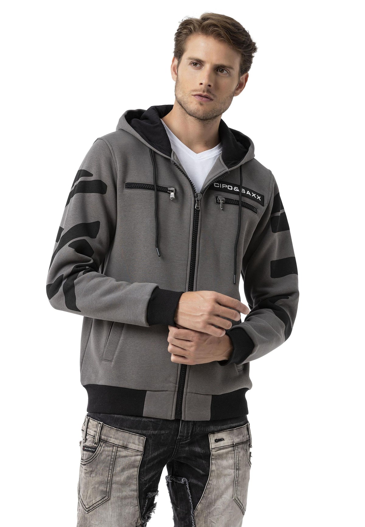 Erkek Kapüşonlu Fermuarlı Sweat Ceket CL577