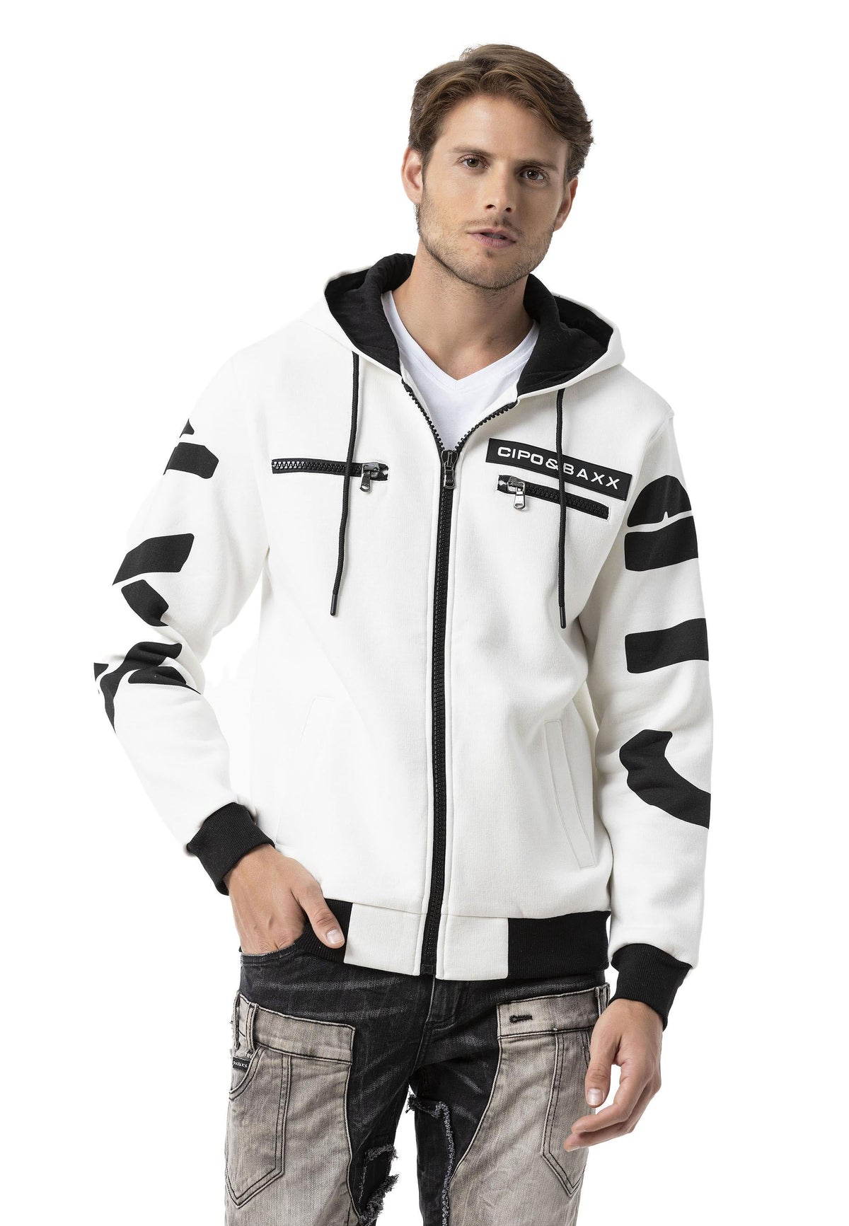 Erkek Kapüşonlu Fermuarlı Sweat Ceket CL577