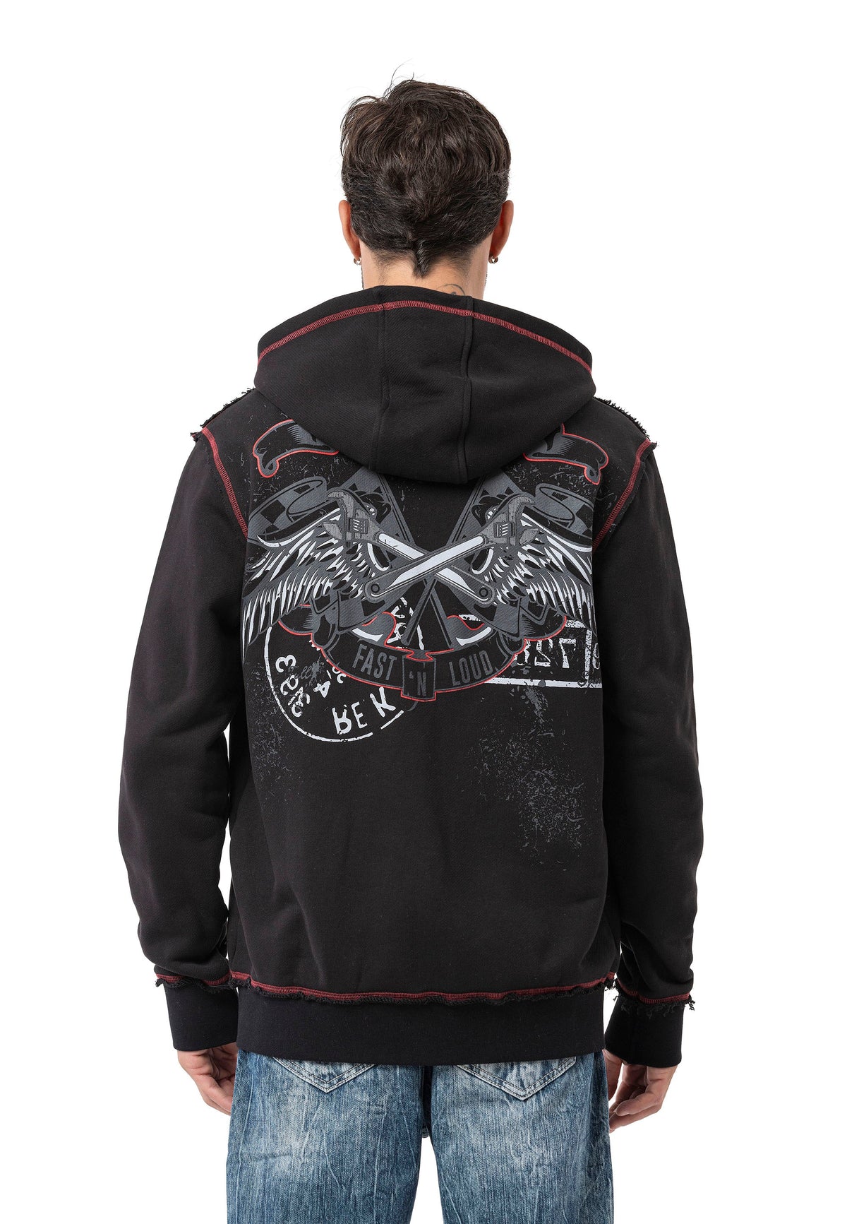 Erkek Kapüşonlu Sweatshirt Baskılı ve Tasarımlı Rock Tarzı Regular Fit CL598