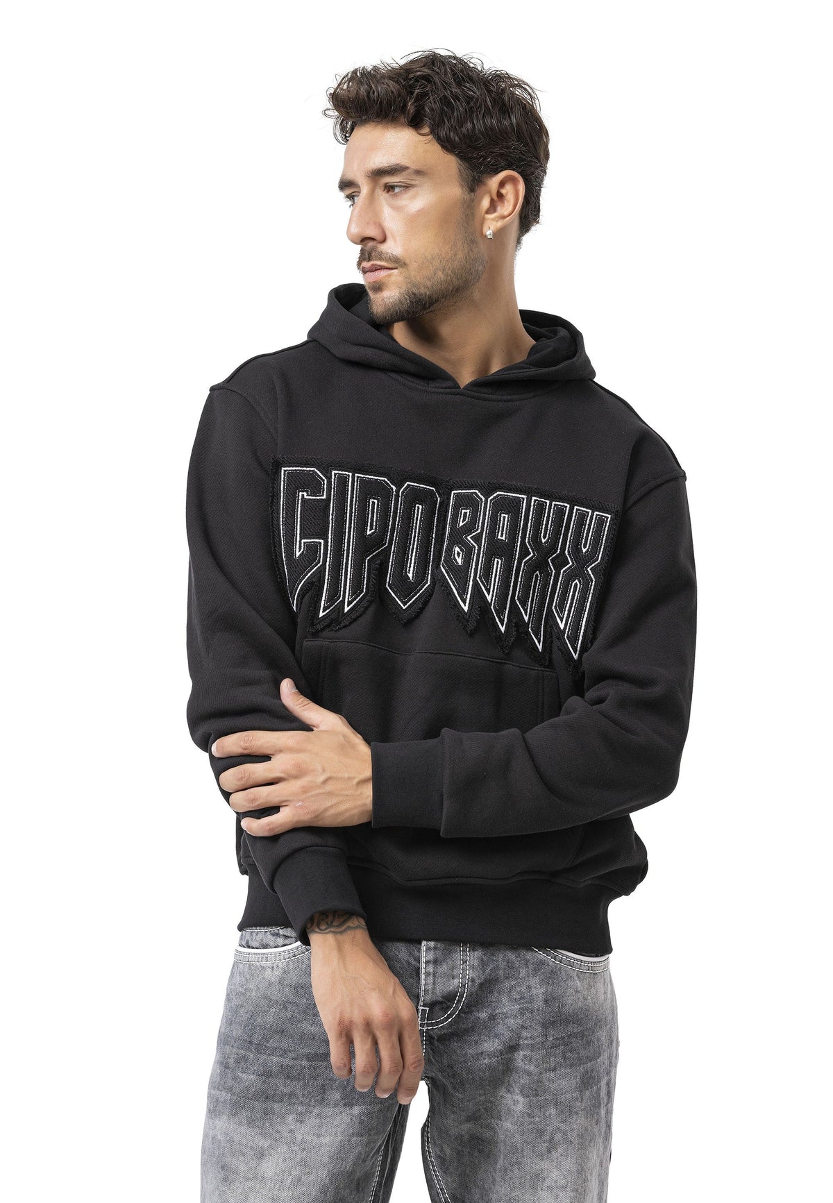 Erkek Kapüşonlu Sweatshirt Siyah Regular Fit CL601