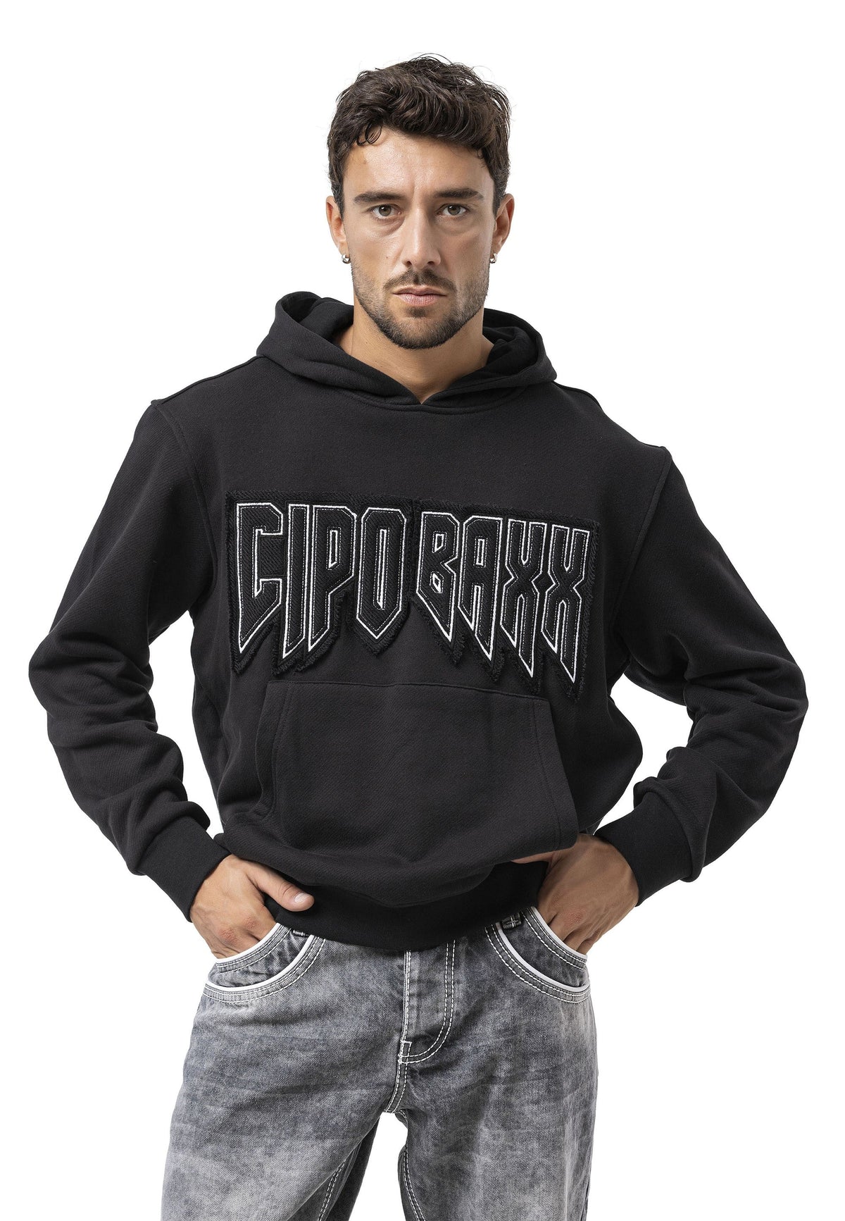 Erkek Kapüşonlu Sweatshirt Siyah Regular Fit CL601