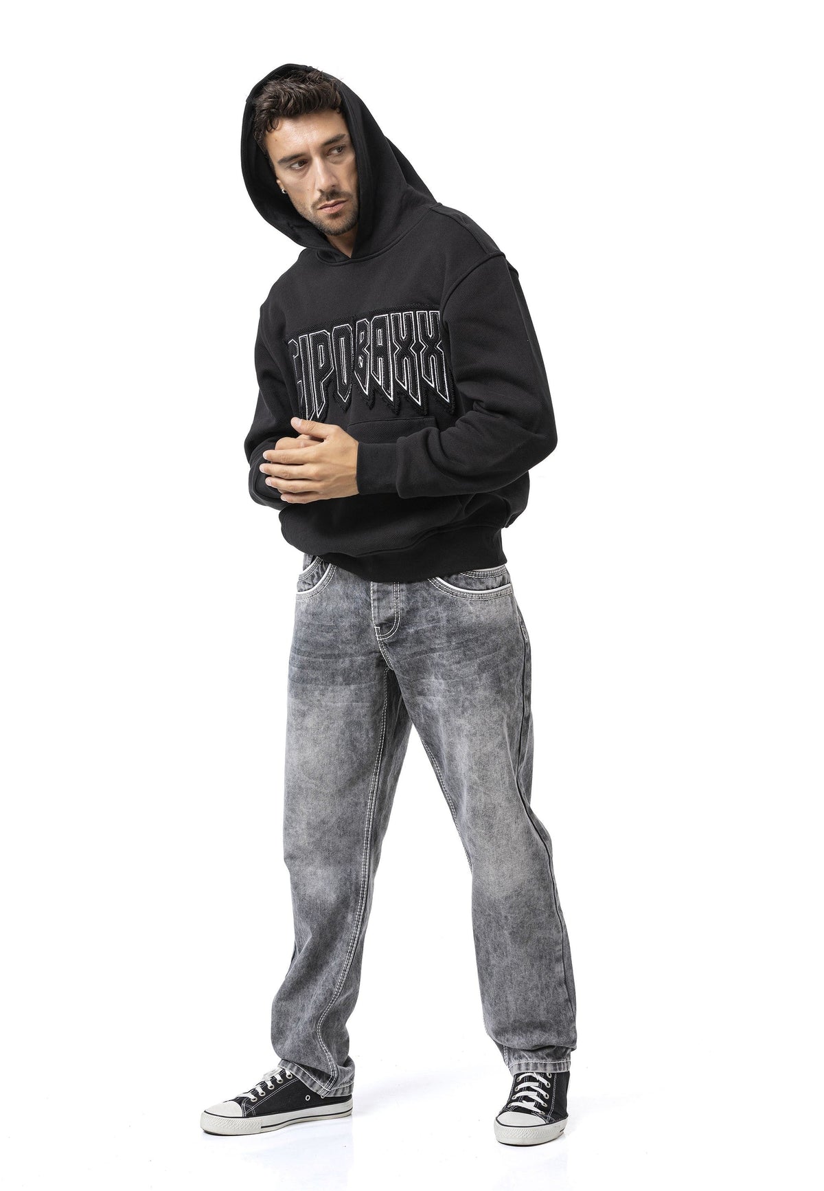 Erkek Kapüşonlu Sweatshirt Siyah Regular Fit CL601