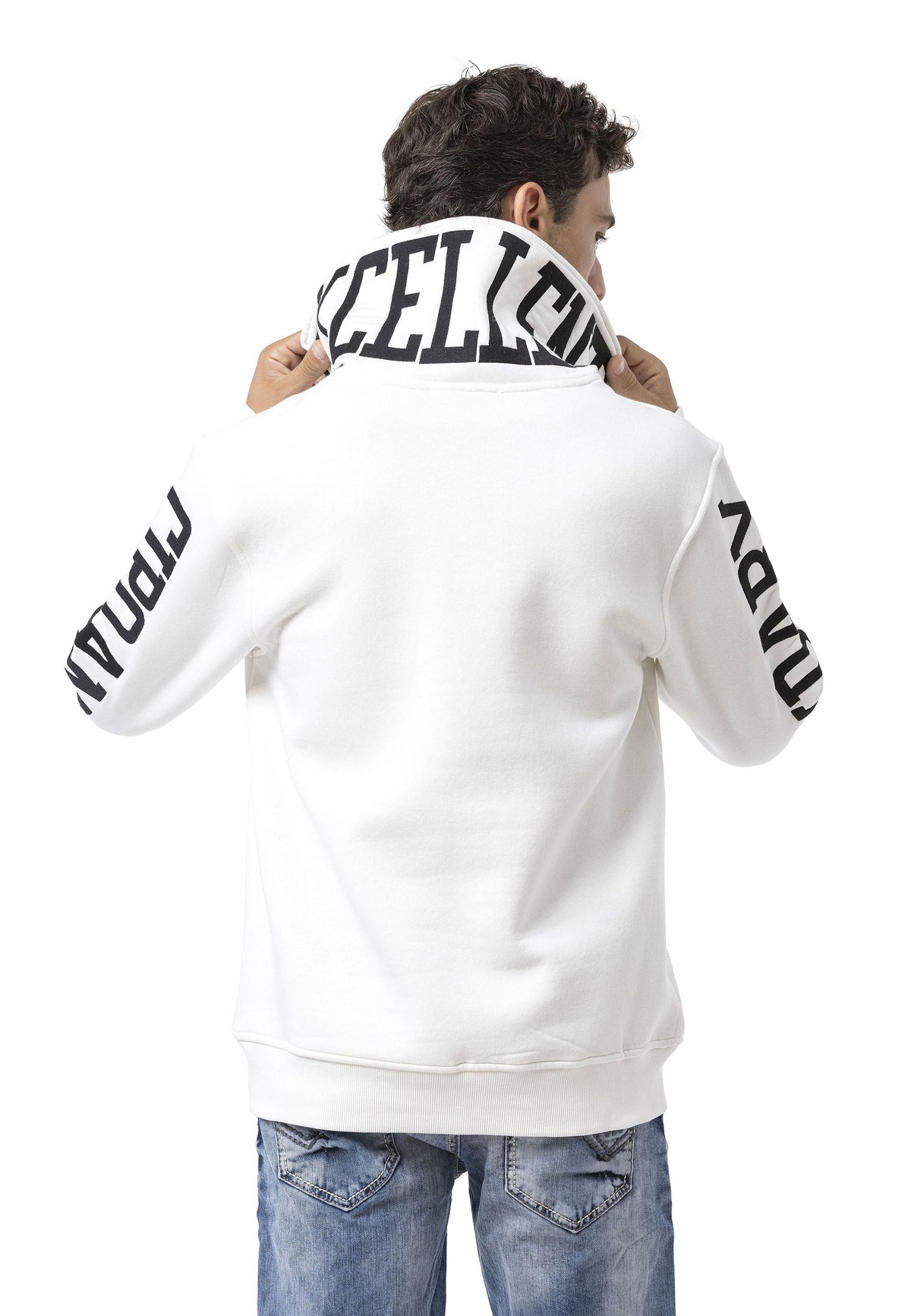Erkek Yarım Fermuarlı Sweatshirt "LEGENDARY" Kol Baskılı ve Göğüs Logolu Kazak CL605