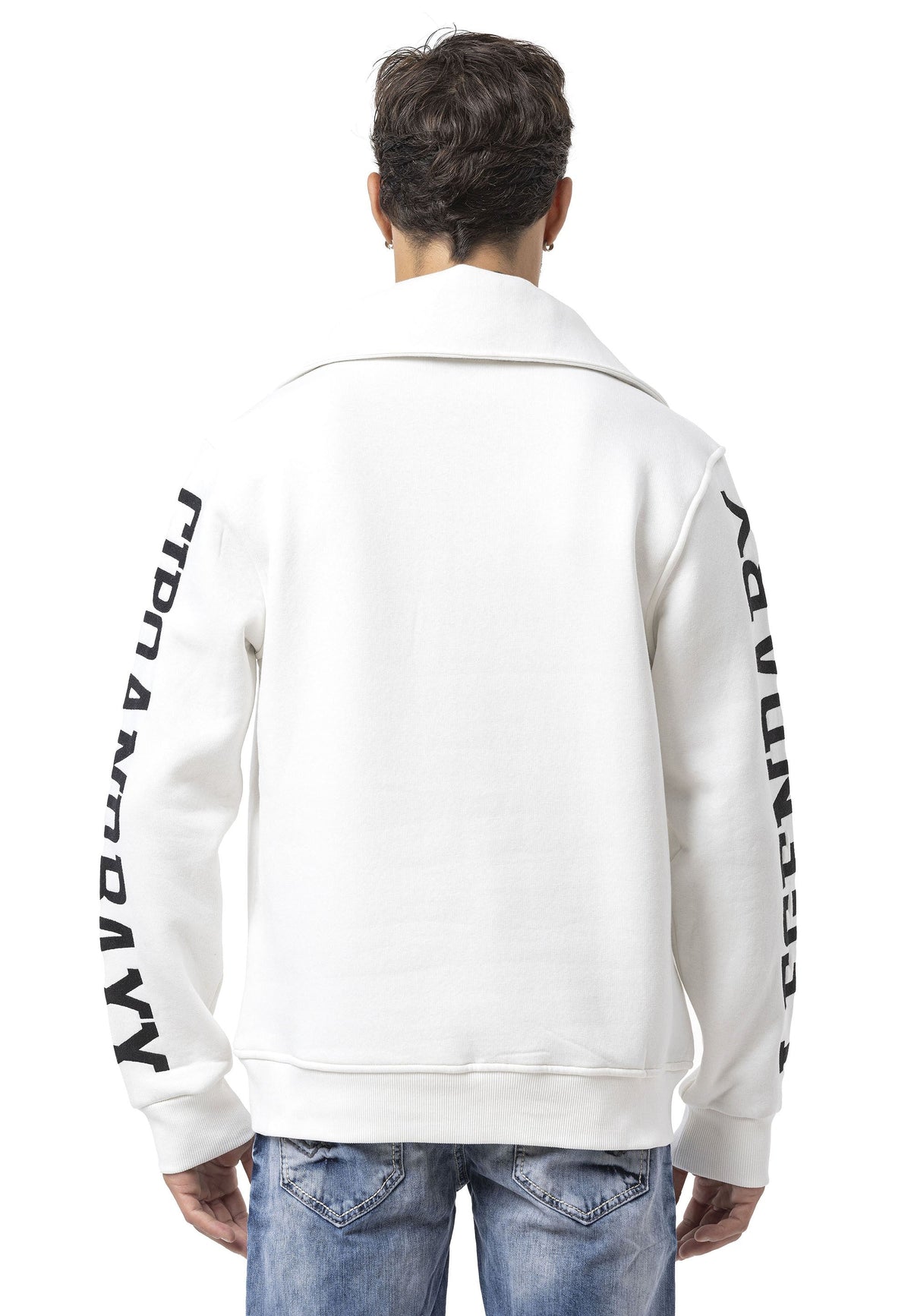 Erkek Yarım Fermuarlı Sweatshirt "LEGENDARY" Kol Baskılı ve Göğüs Logolu Kazak CL605