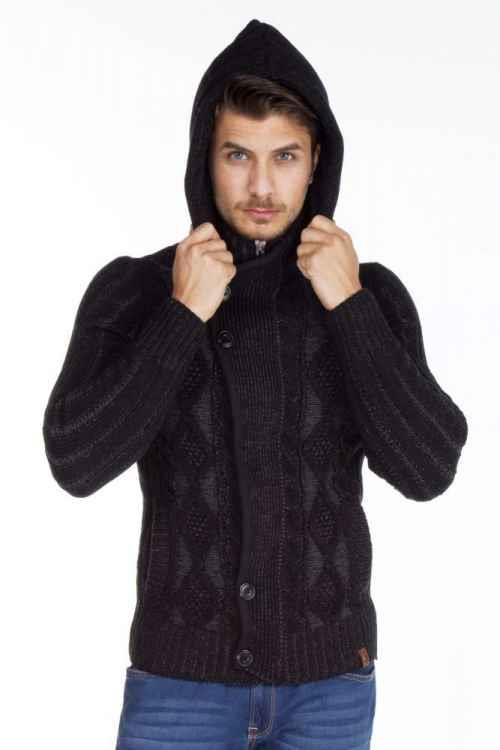 CP161 Dik Yaka Düğmeli Kapşonlu Desenli Erkek Hırka