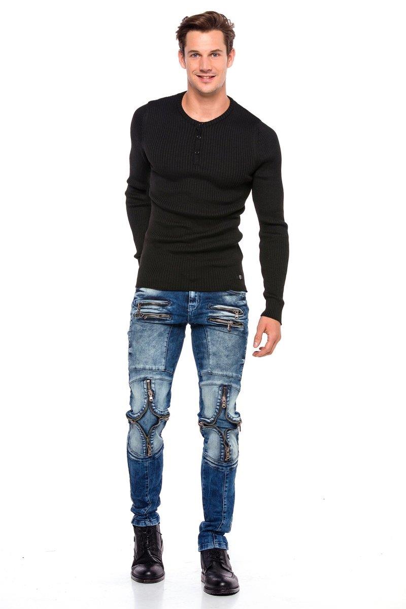 CP193 Bisiklet Yaka Çizgili Slim Erkek Kazak