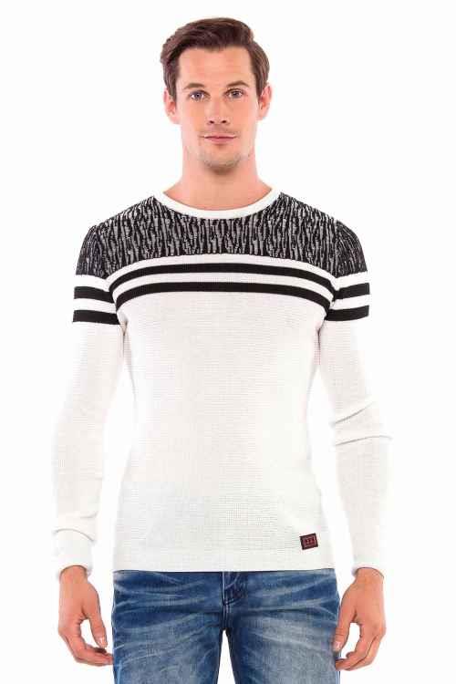 CP199 Omuz Desenli Enine Çizgi Triko Kazak