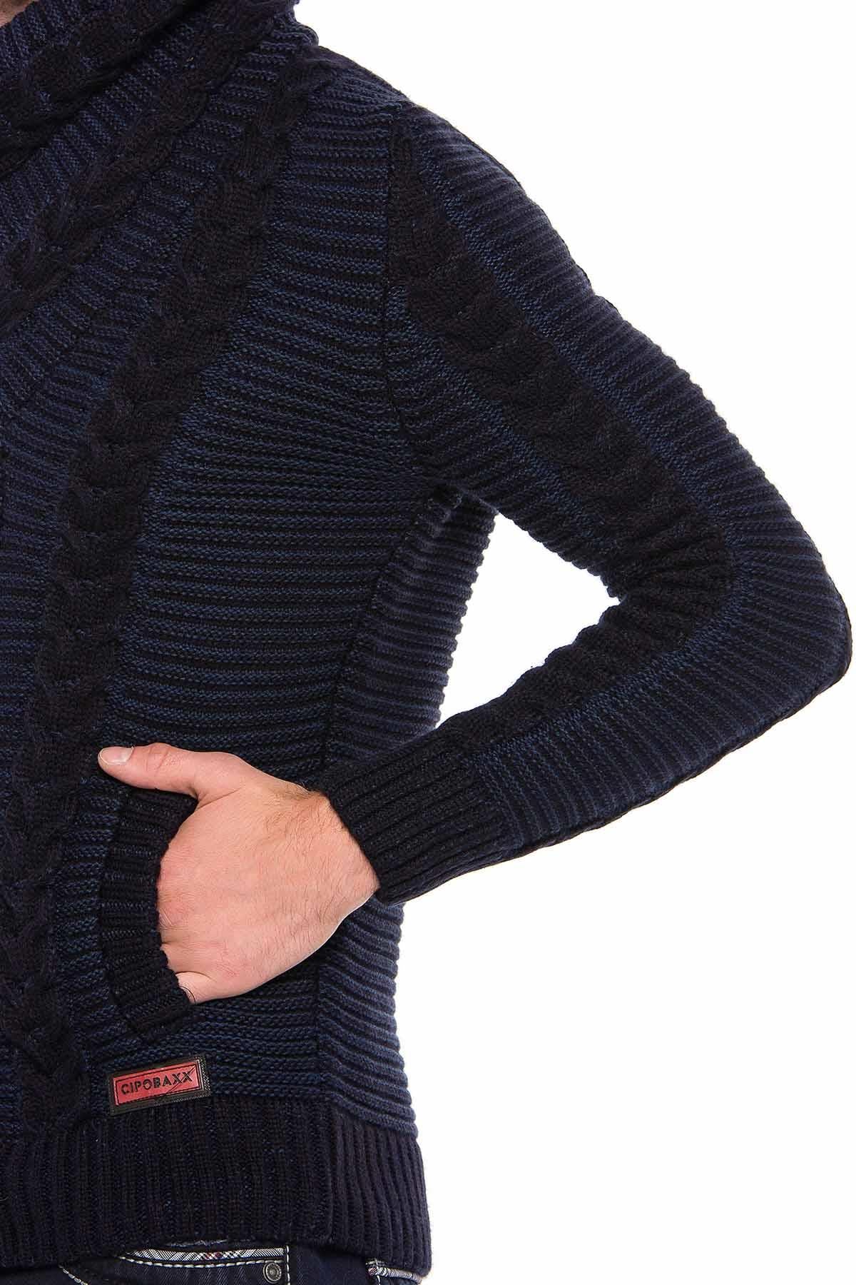 CP215 Kilit Düğme Kalın Dik Yaka Örgü Yün Erkek Hırka