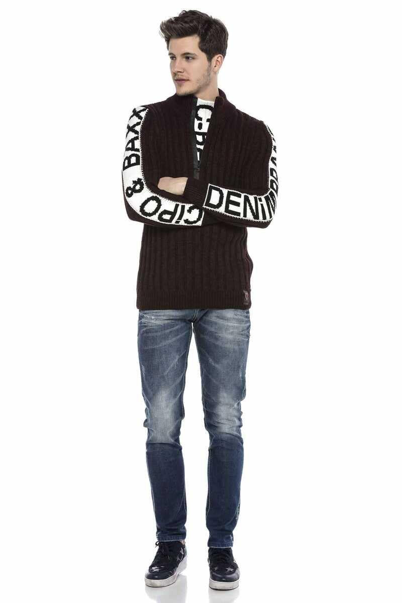 CP216 Yarım Fermuar Yaka Dokulu Kazak