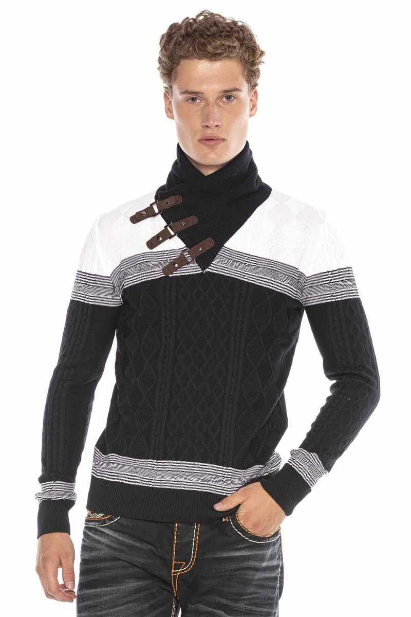 CP226 Detaylı Şal Yaka Desenli Slim Fit Erkek Kazak