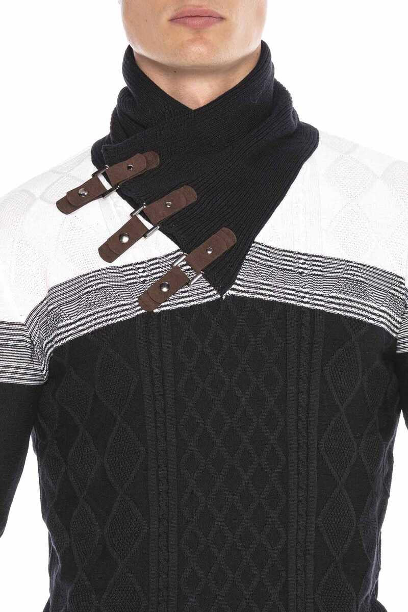 CP226 Detaylı Şal Yaka Desenli Slim Fit Erkek Kazak