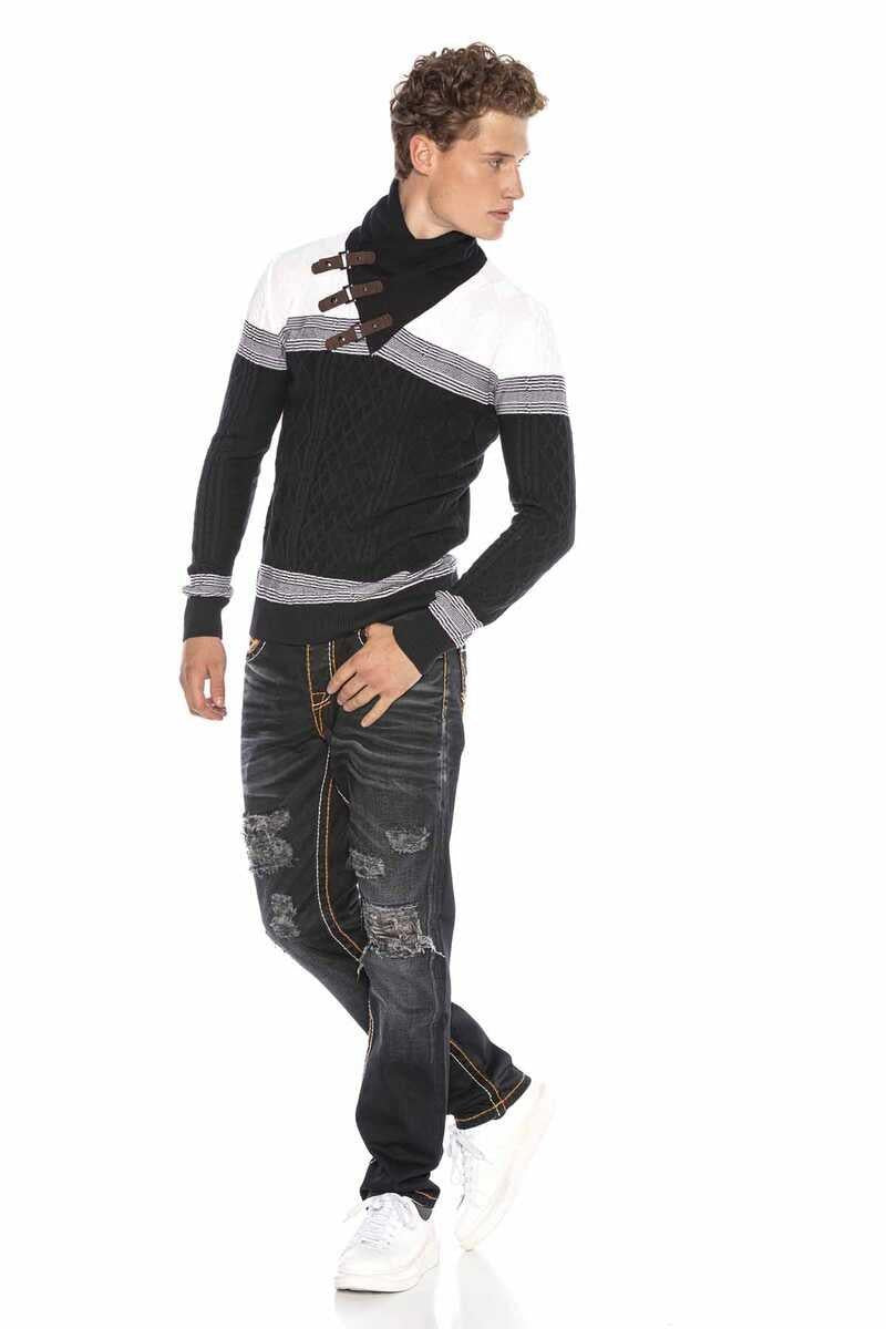 CP226 Detaylı Şal Yaka Desenli Slim Fit Erkek Kazak