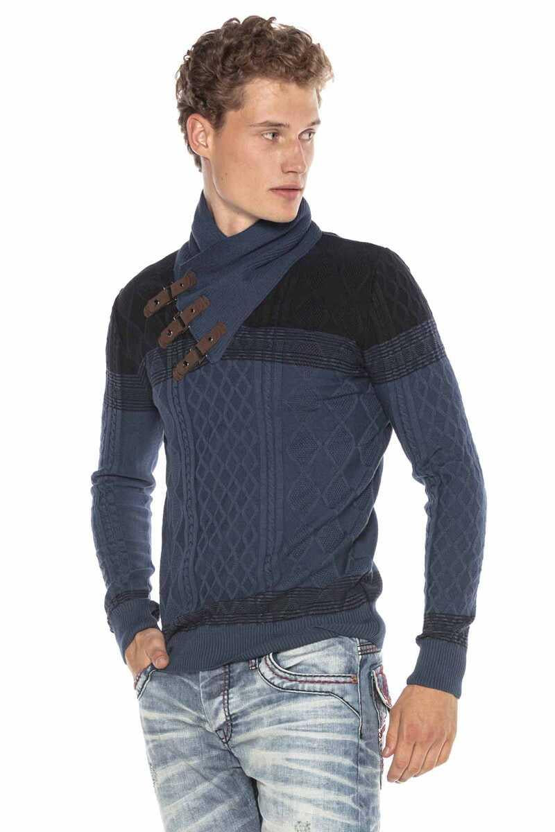 CP226 Detaylı Şal Yaka Desenli Slim Fit Erkek Kazak