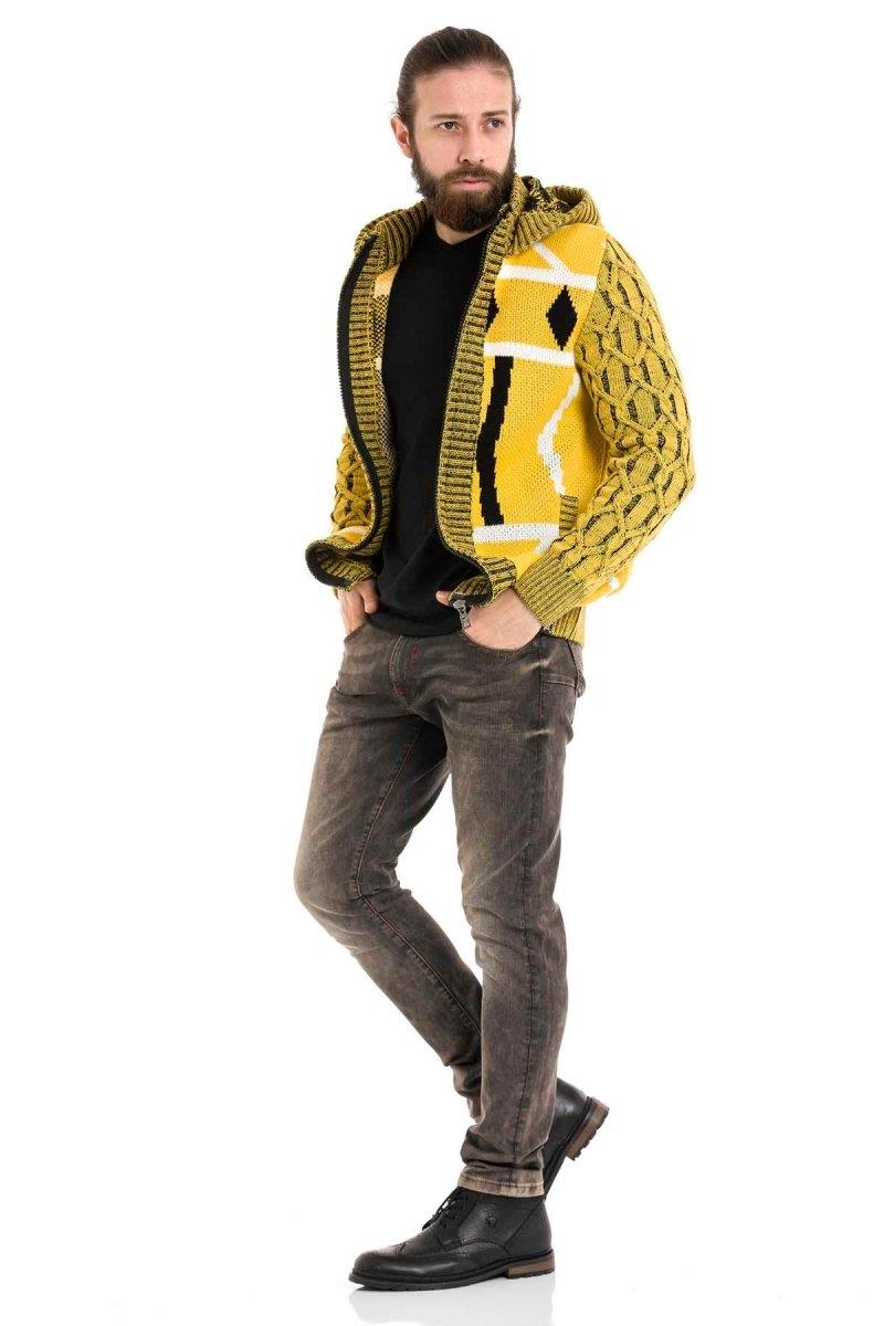 CP256 Kapşonlu Fermuarlı Kışlık Kalın Sarı Hırka