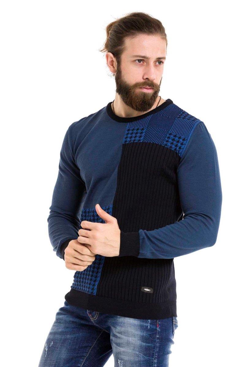 CP263 Yuvarlak Yaka Desenli Erkek Triko