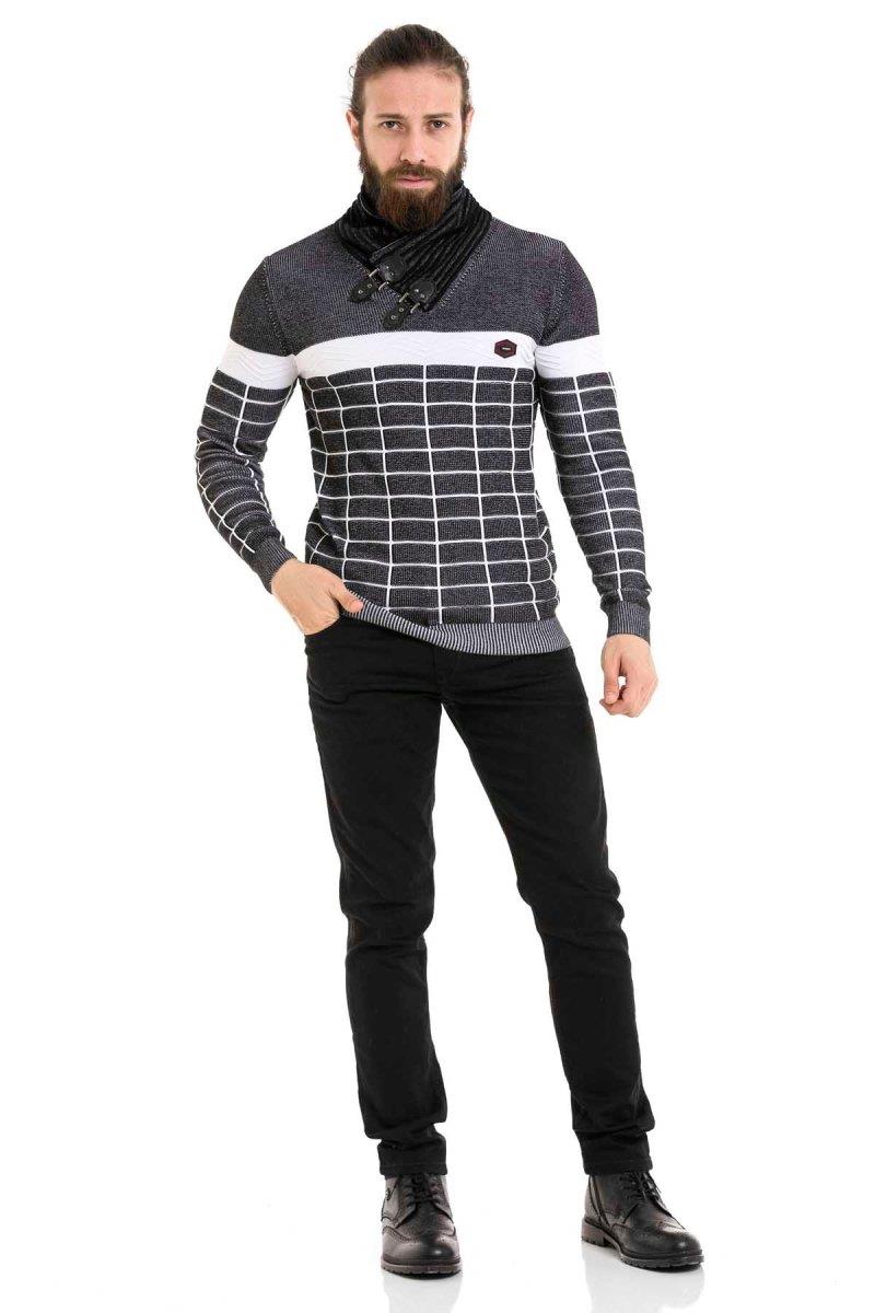 CP279 Şal Yaka Desenli Kazak