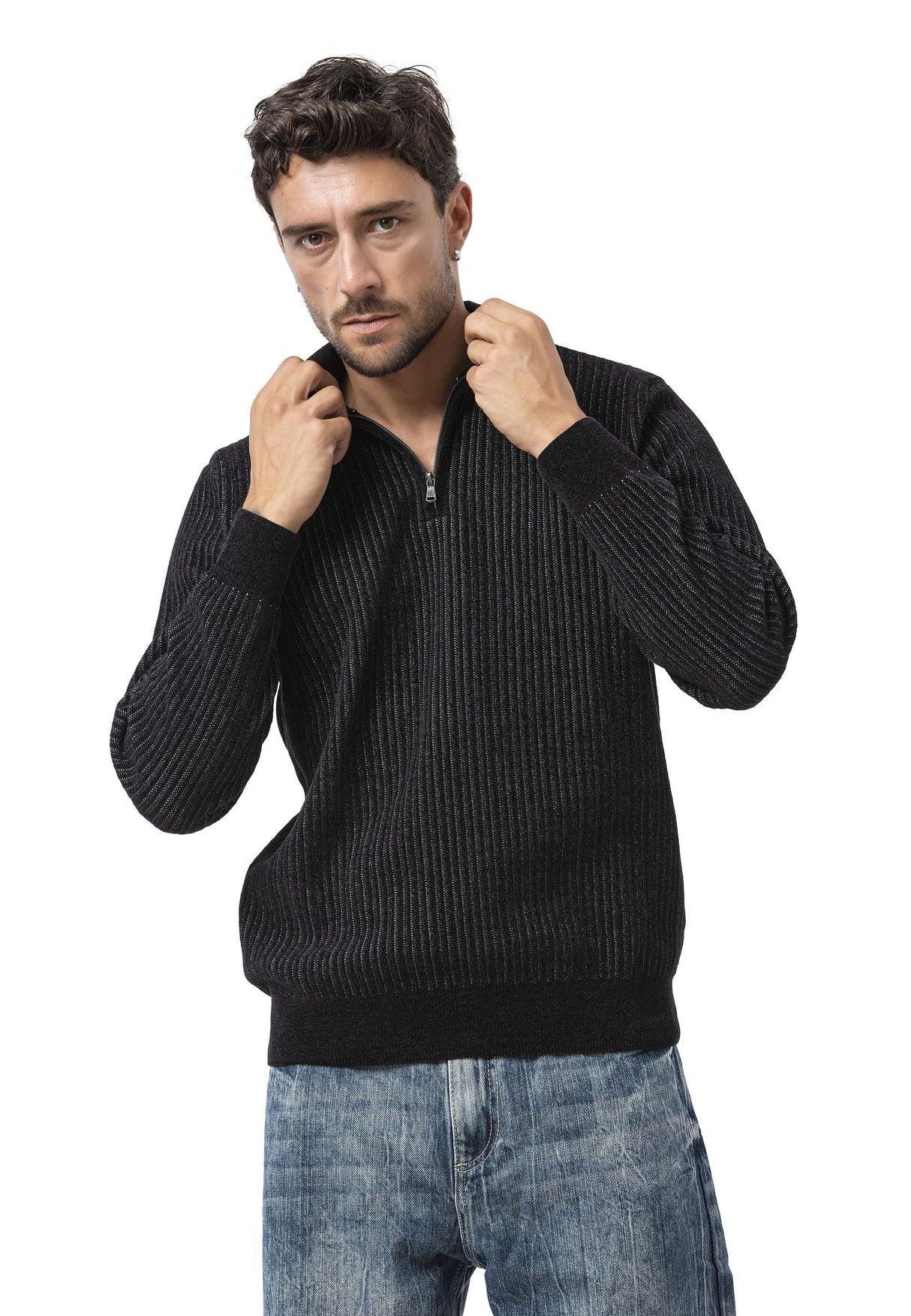 CP286 Erkek Fermuarlı Triko Kazak