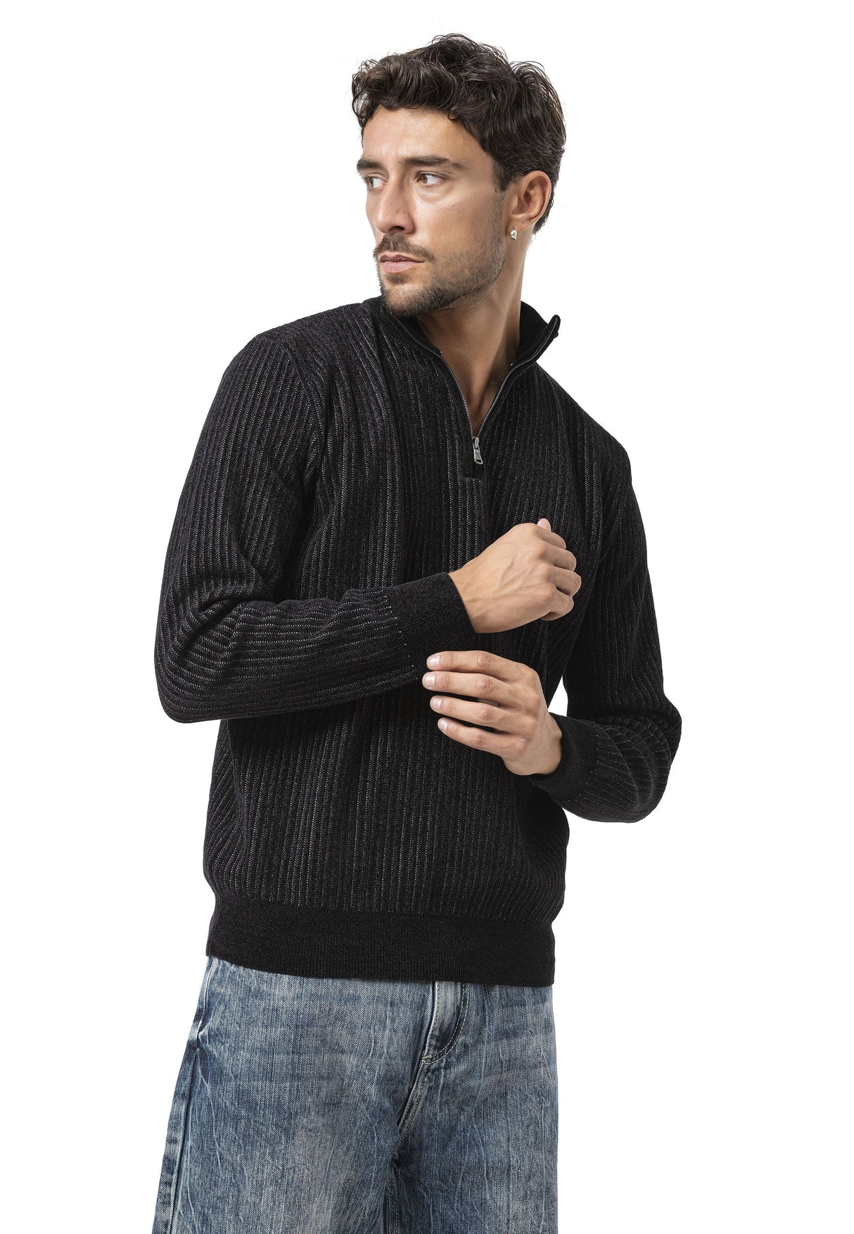 CP286 Erkek Fermuarlı Triko Kazak