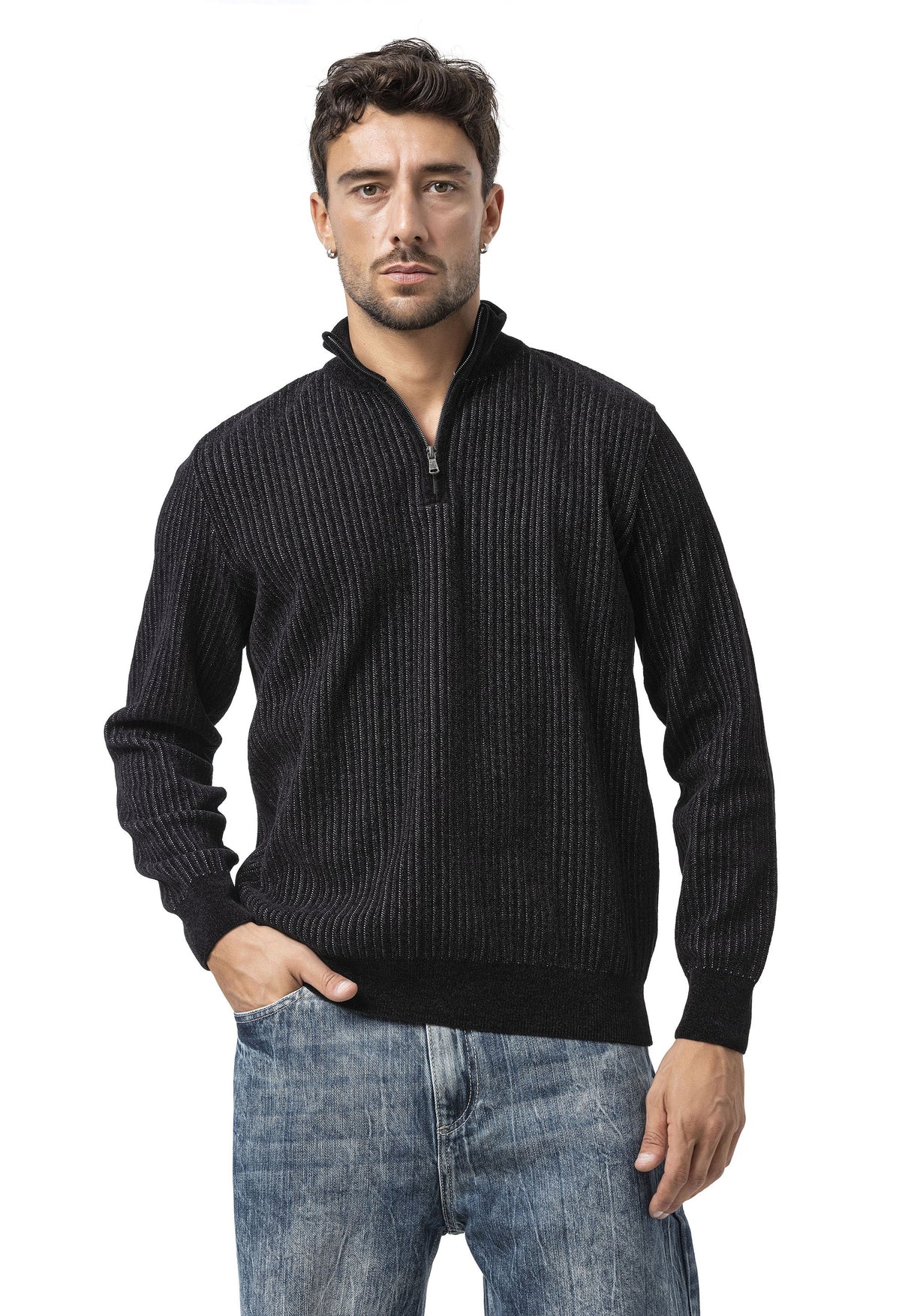 CP286 Erkek Fermuarlı Triko Kazak