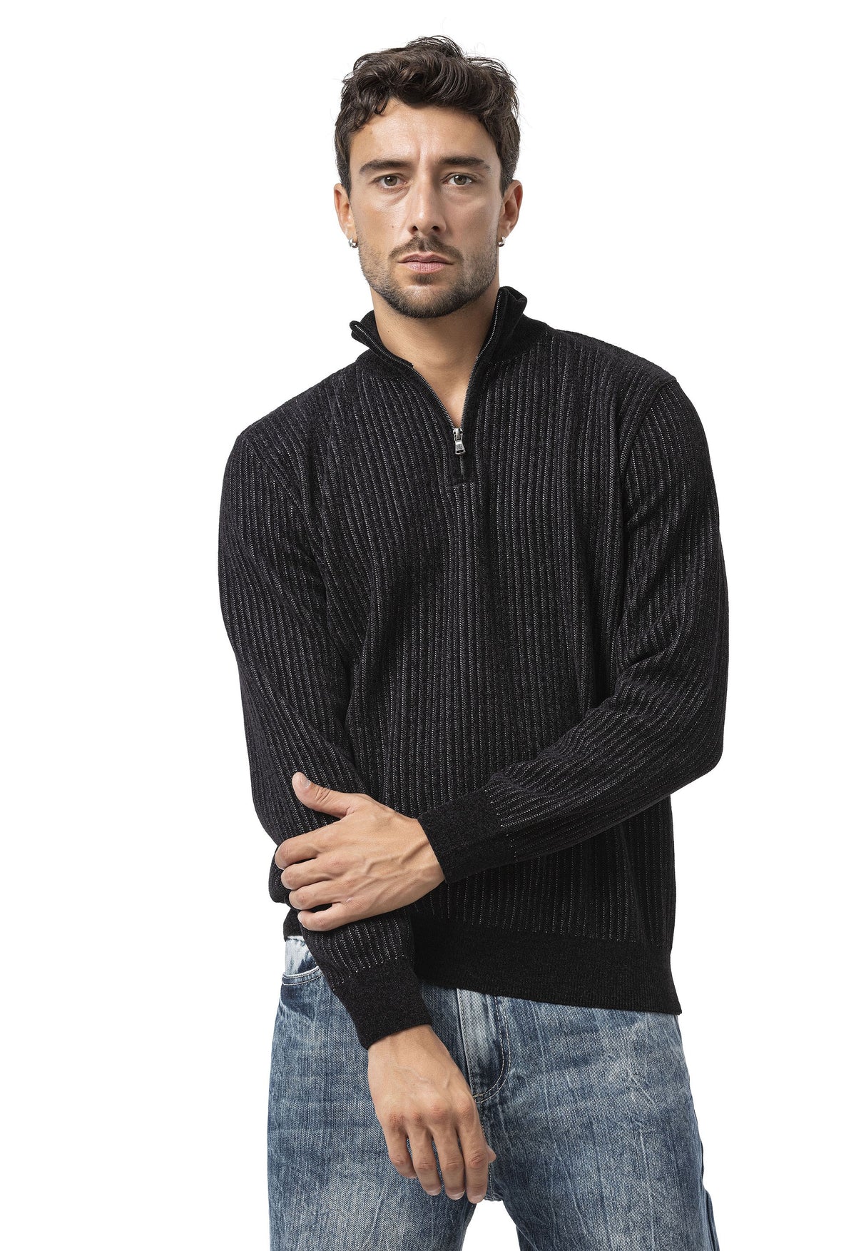 CP286 Erkek Fermuarlı Triko Kazak