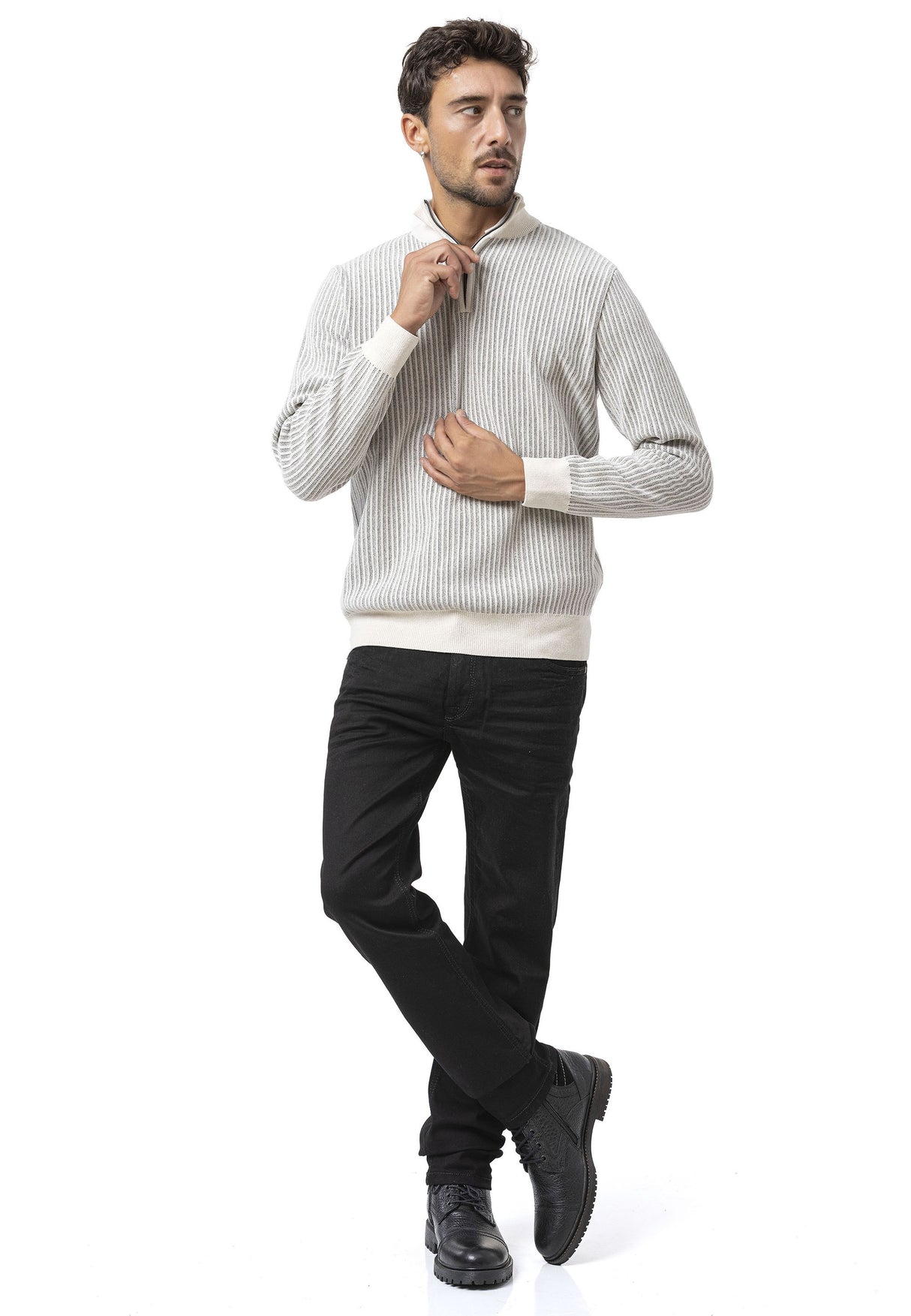 CP286 Erkek Fermuarlı Triko Kazak