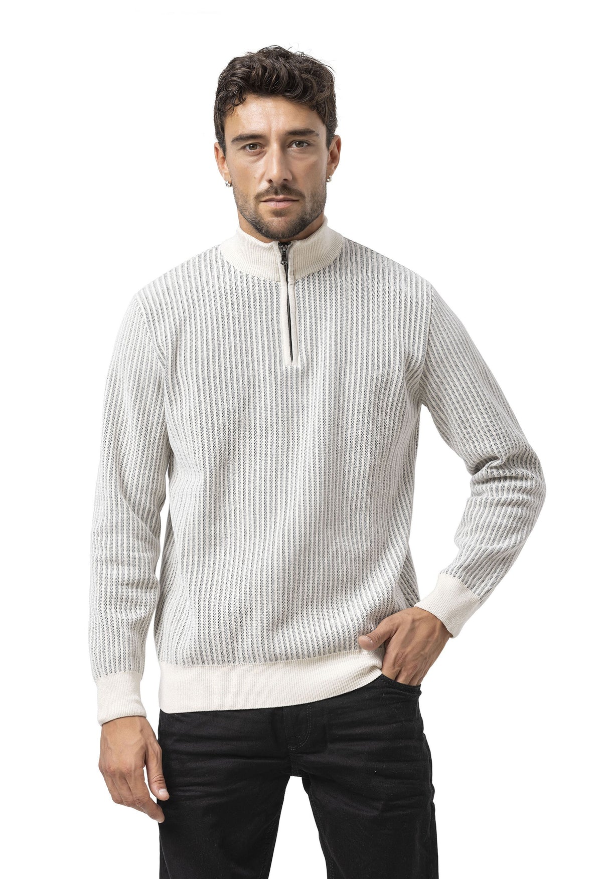 CP286 Erkek Fermuarlı Triko Kazak