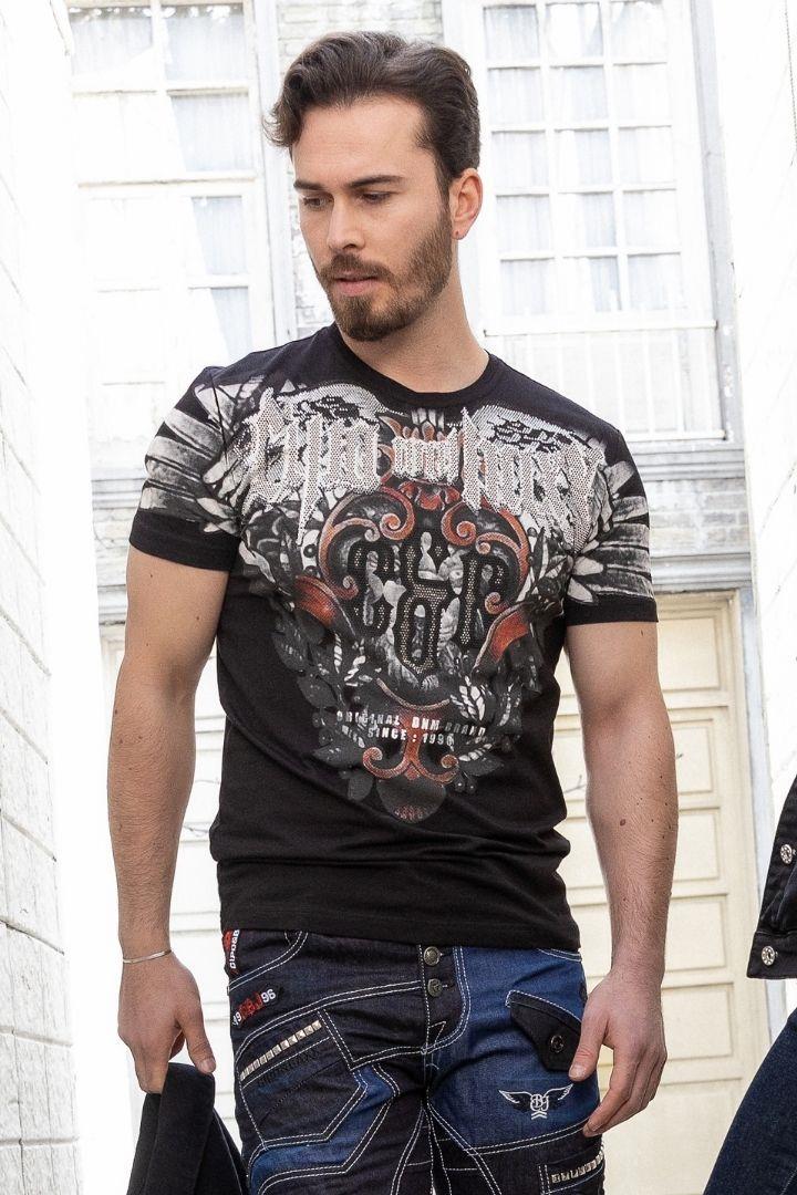 CT728 Taşlı Vintage Baskı Tişört