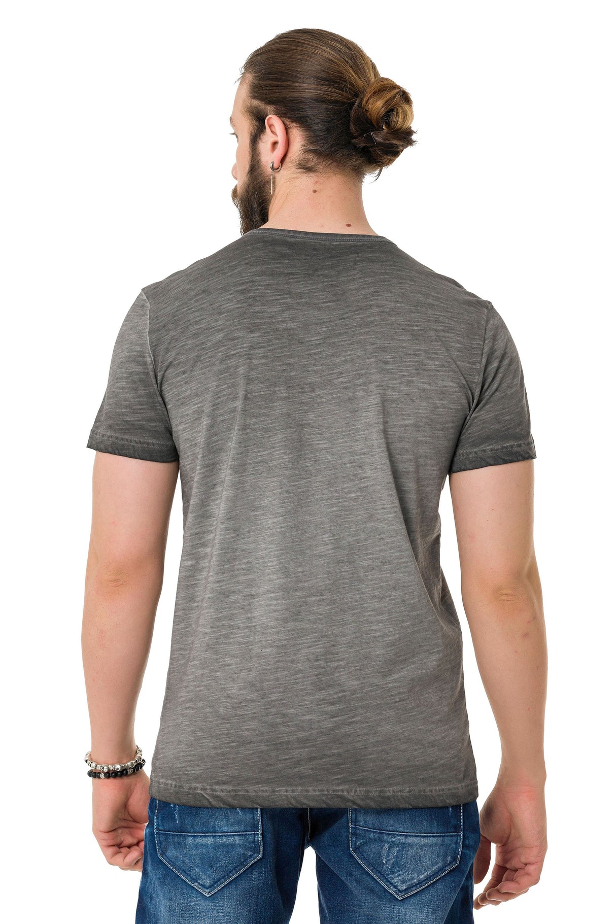 CT761 Washed Buttoned Basic Tee with Rugged Charm