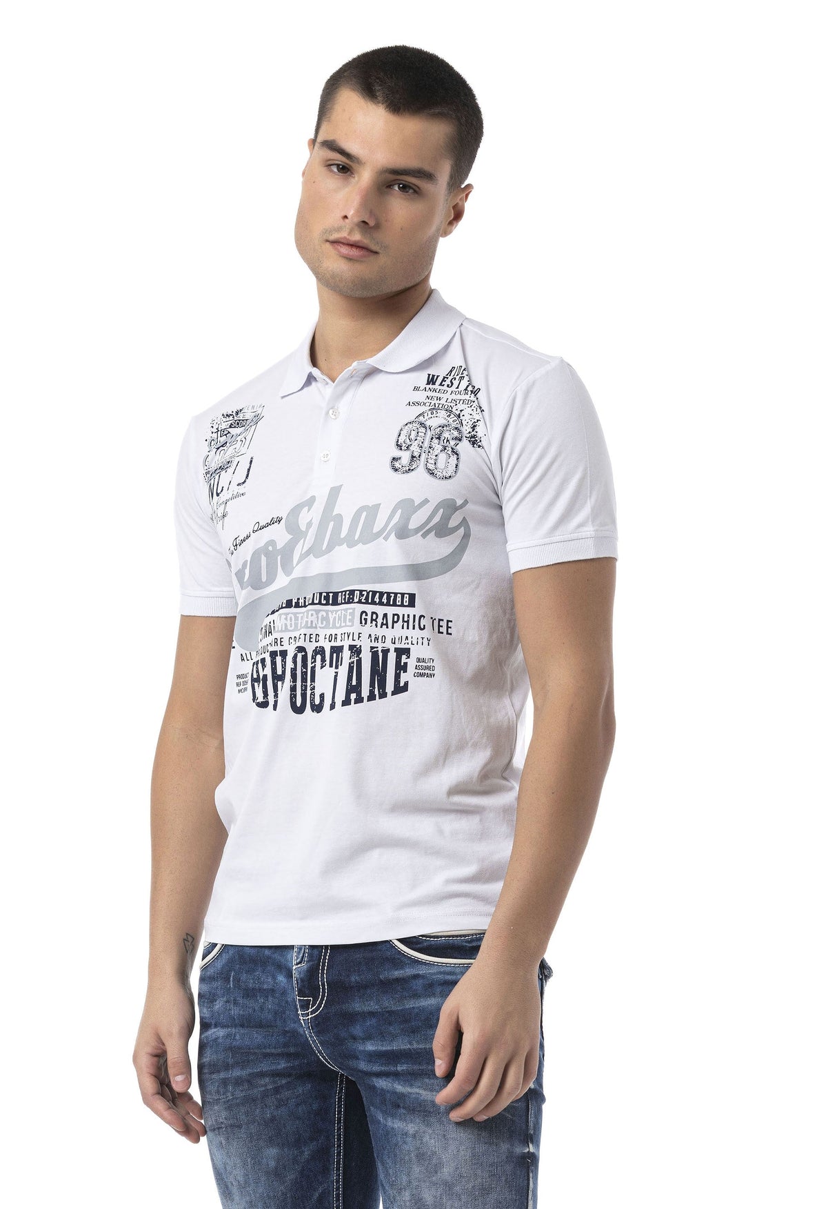 Baskılı Polo Yaka Kısa Kollu Basic Tişört - CT794