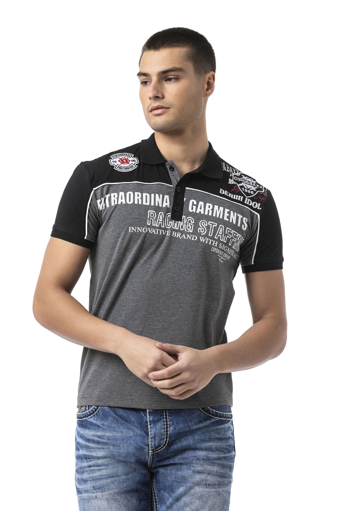Erkek Regular Fit Polo Yaka Baskılı Tişört Yazı Detaylı Kısa Kollu Casual Erkek Tişört CT803