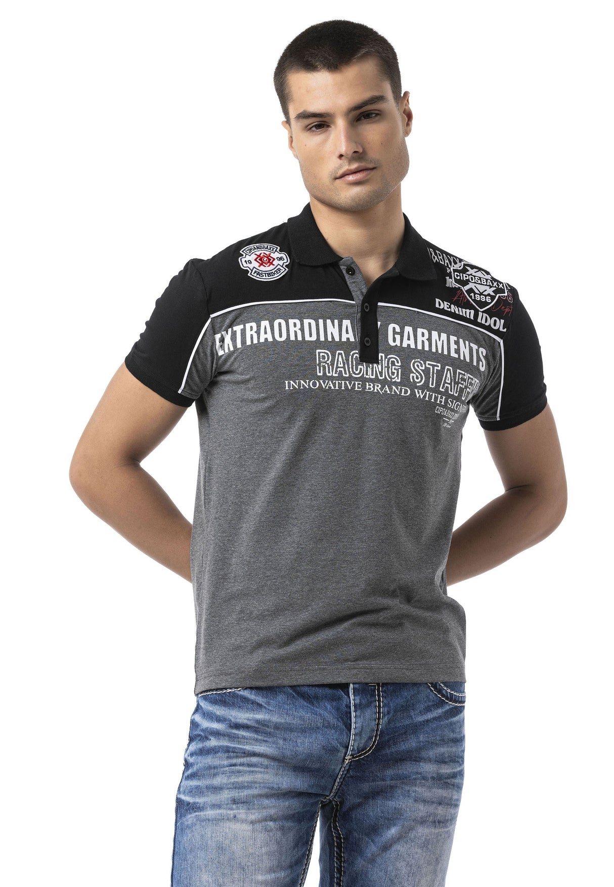 Erkek Regular Fit Polo Yaka Baskılı Tişört Yazı Detaylı Kısa Kollu Casual Erkek Tişört CT803