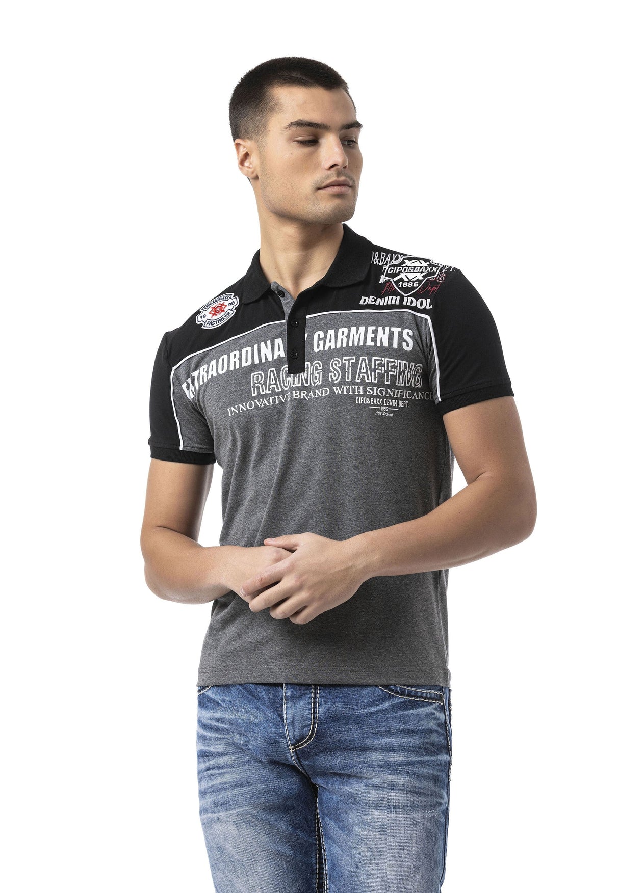 Erkek Regular Fit Polo Yaka Baskılı Tişört Yazı Detaylı Kısa Kollu Casual Erkek Tişört CT803