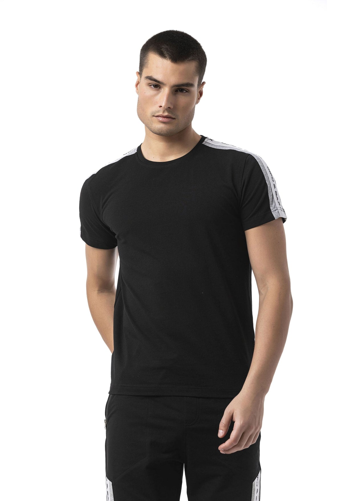 Erkek Regular Fit Şerit Detaylı Bisiklet Yaka Kısa Kollu Günlük Tişört CT815