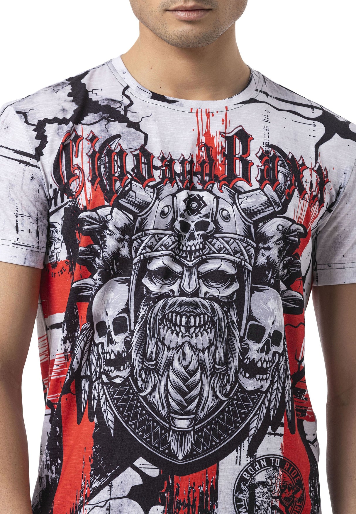 Erkek Regular Fit Viking Kuru Kafa Baskılı Bisiklet Yaka Premium Streetwear Tişört CT819