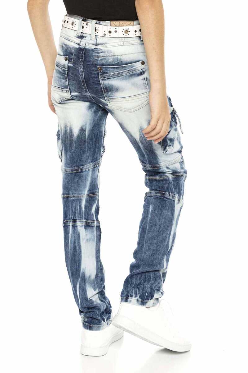 CDK103 Motorcu Stil Kargo Cep Erkek Çocuk Kot Pantolon