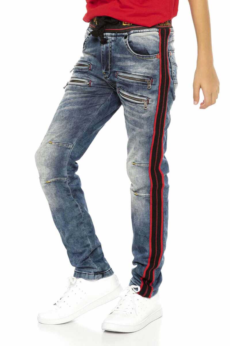 CDK106 Beli Lastikli Şeritli Erkek Çocuk Kot Pantolon