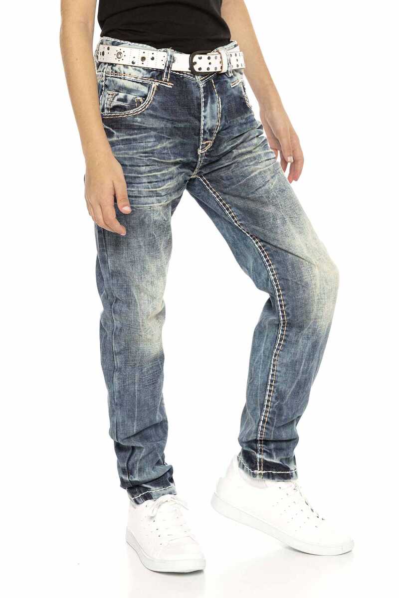 CDK112 Nakışlı Vintage Stil Erkek Çocuk Kot Pantolon