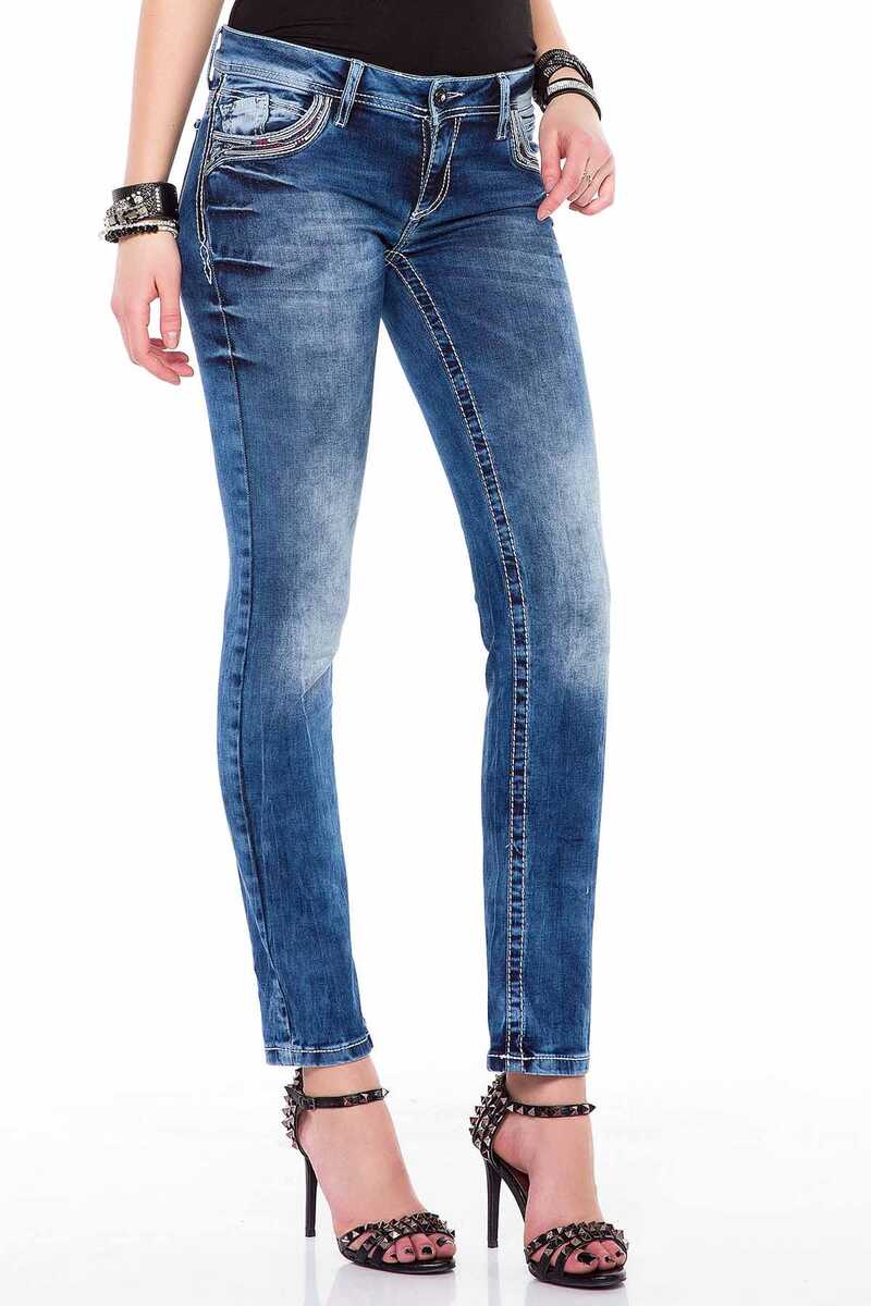 WD352 Cepleri Nakışlı Slim Fit Jean Pantolon
