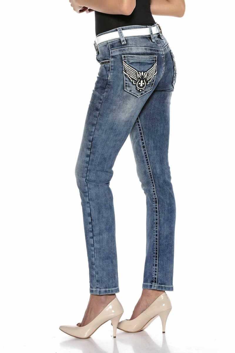 WD401 Taşlı KanatLı Cep Detaylı Jeans Pantolon