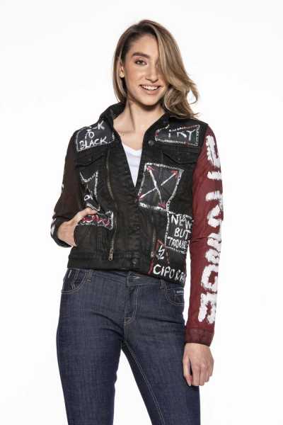 WJ172 Kadın Back To Black Baskılı Kot Ceket
