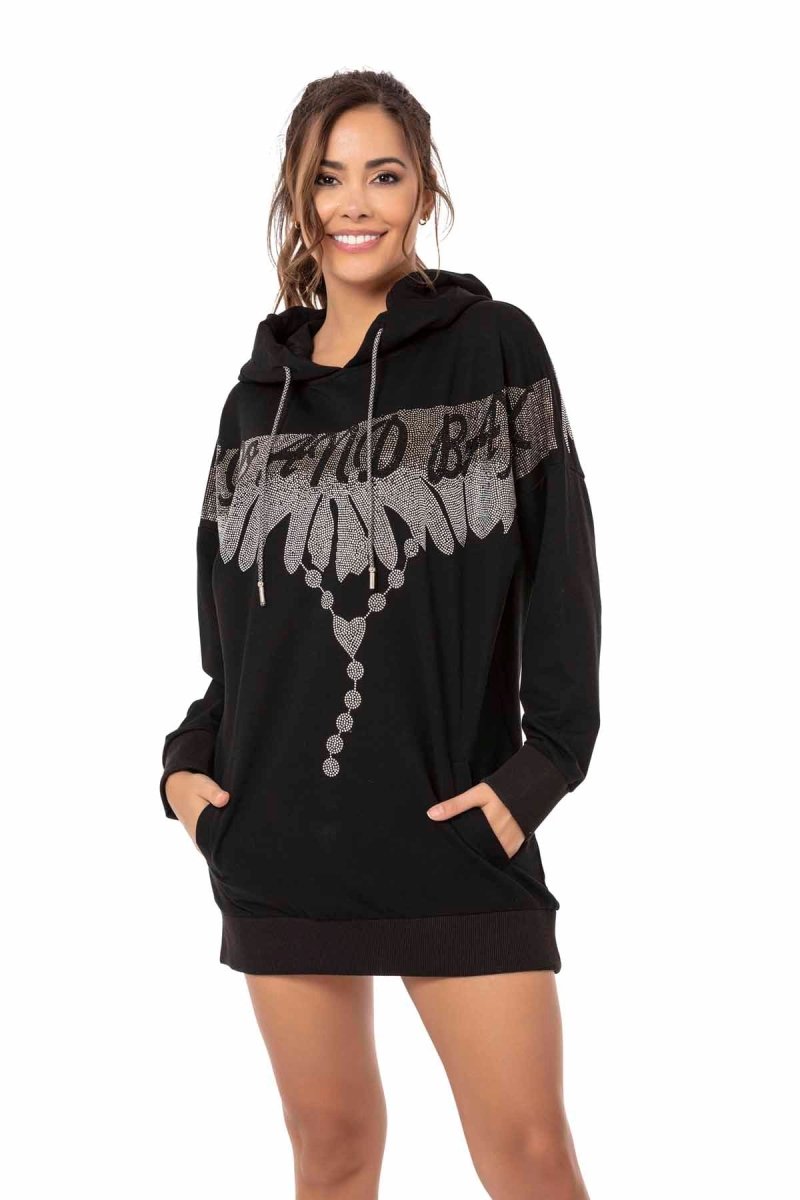 WY159 Taşlı Kanat Desenli Mini Elbise