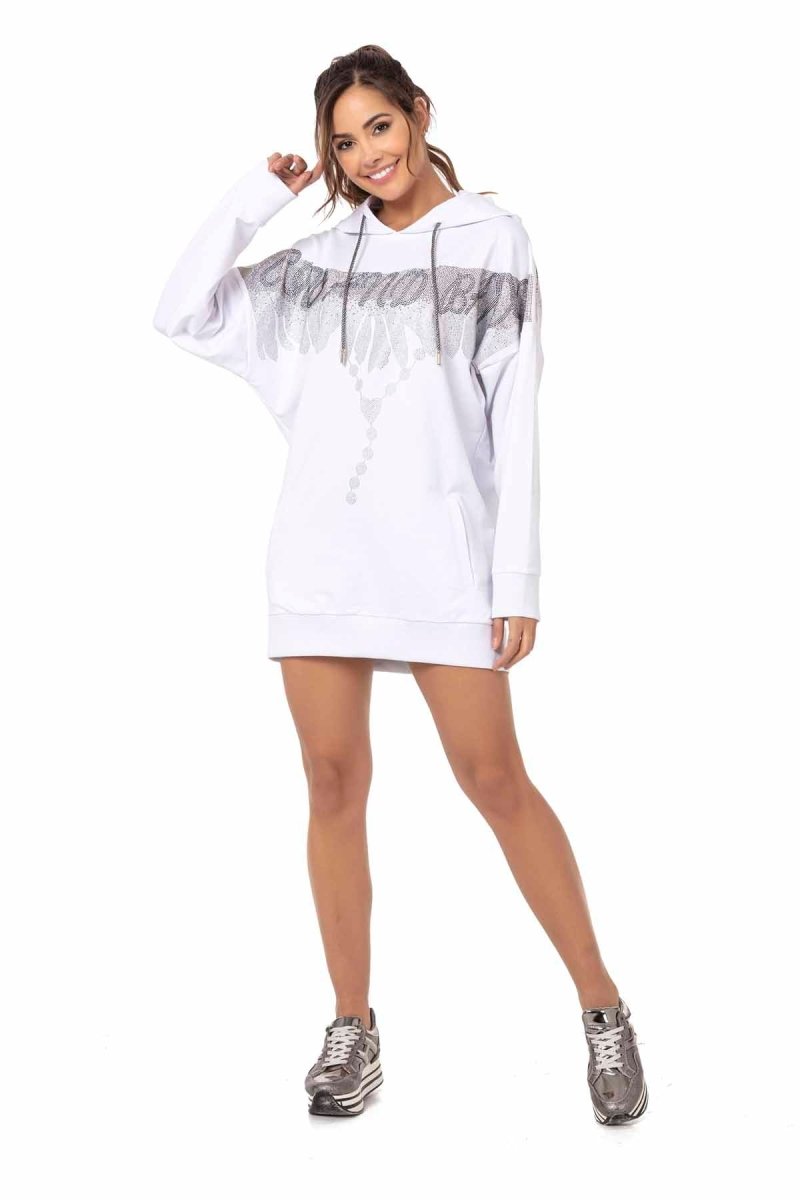 WY159 Taşlı Kanat Desenli Mini Elbise