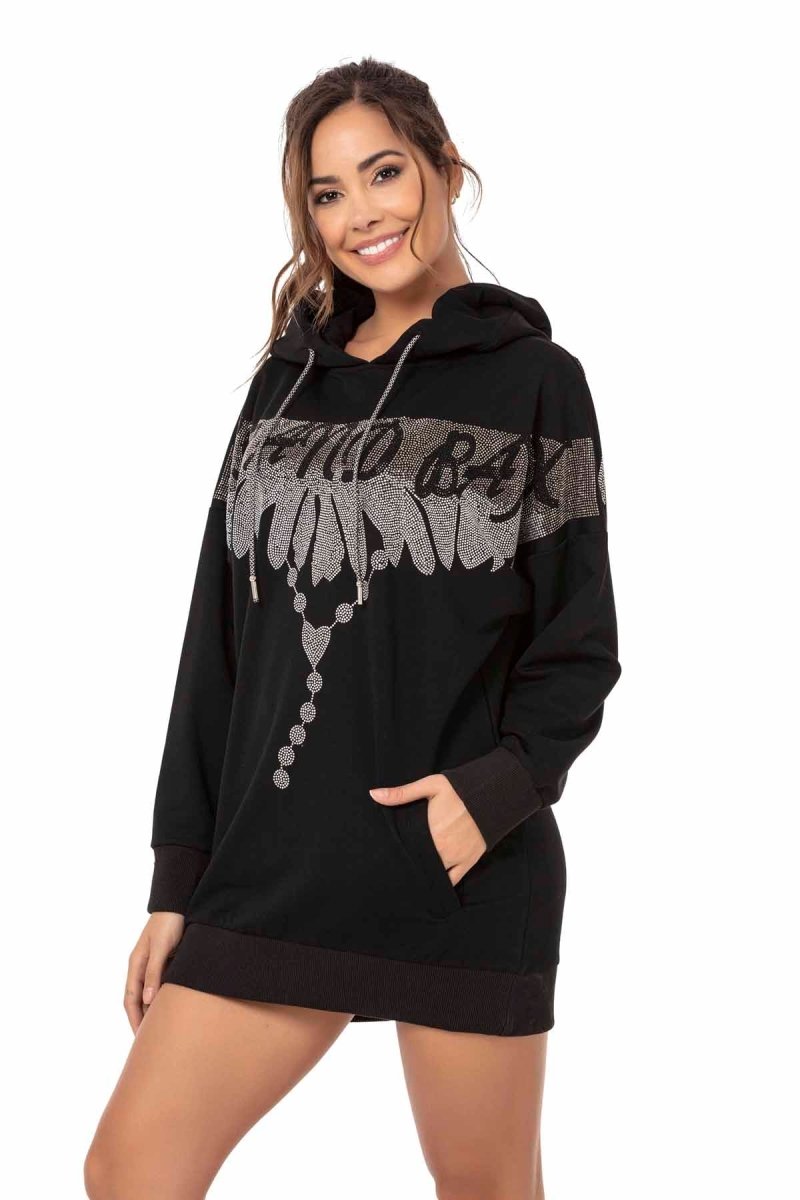 WY159 Taşlı Kanat Desenli Mini Elbise