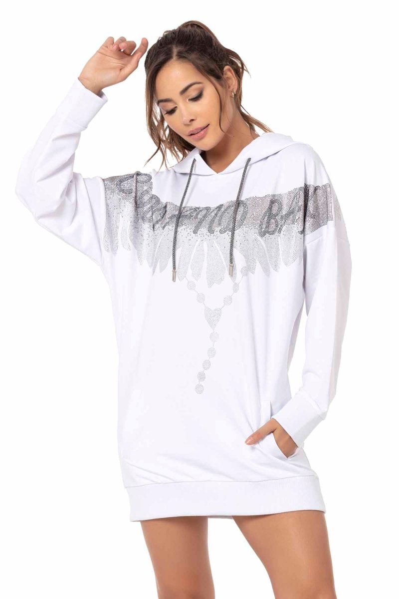 WY159 Taşlı Kanat Desenli Mini Elbise