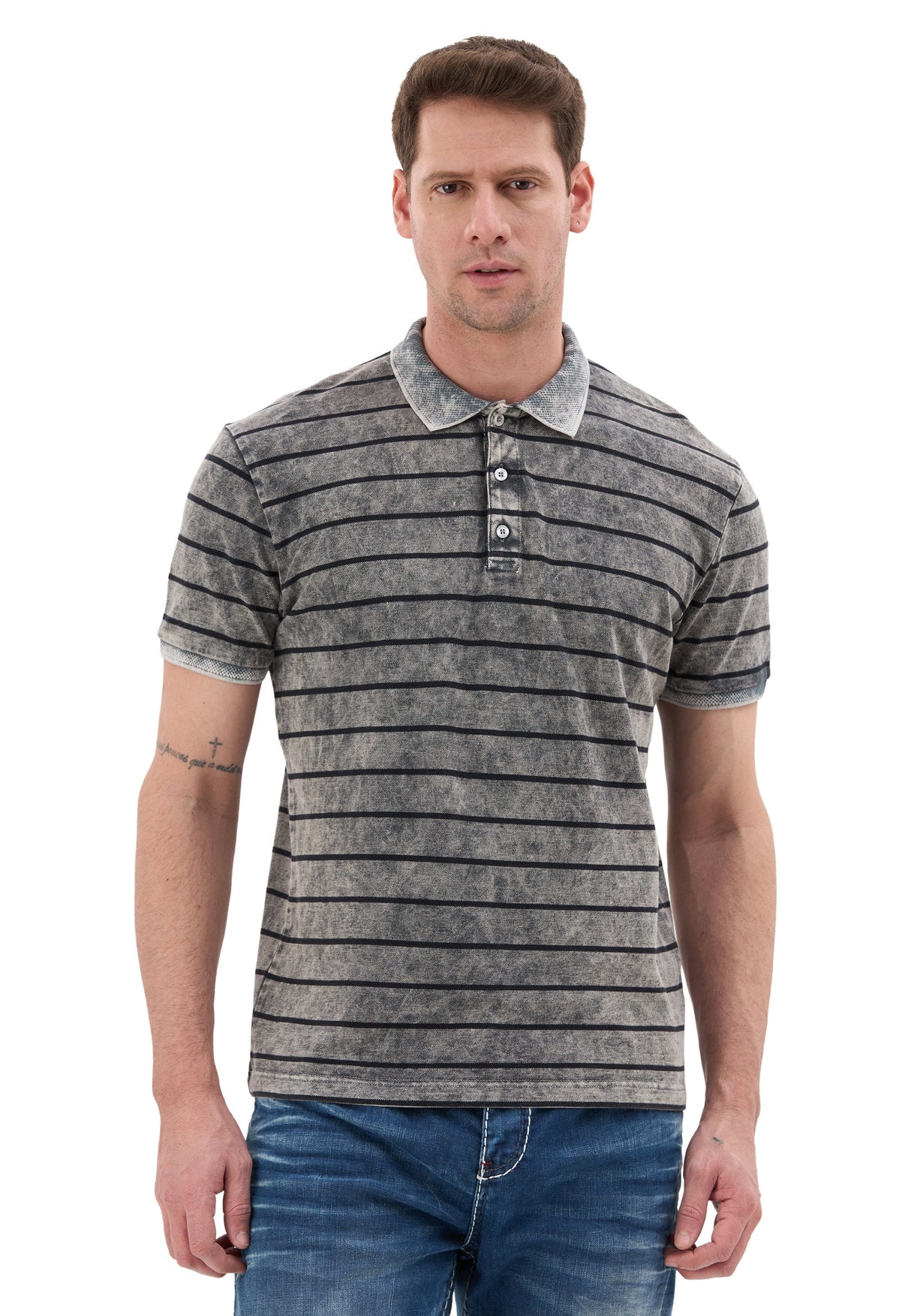 Erkek Çizgili Polo Yaka Basic T-Shirt CT858